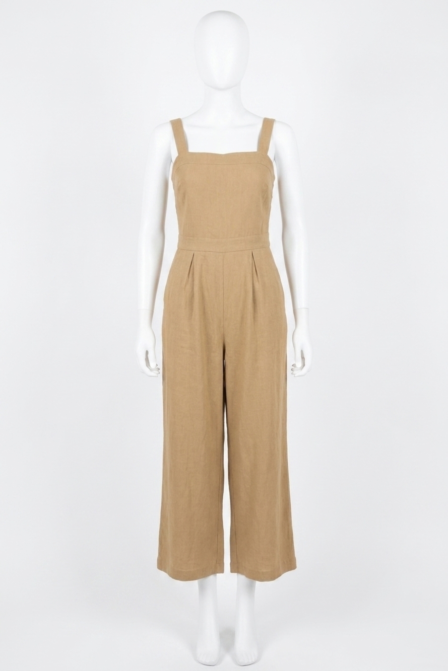 NEW LULUS lucky for me cotton sleeveless cropped jumpsuit in beige